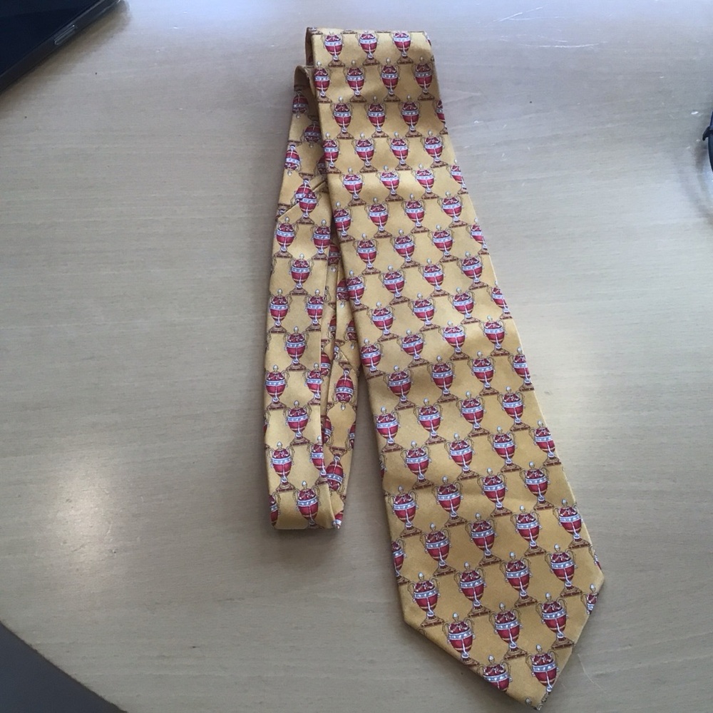 NEW‎ Faberge Silk Tie Necktie Imperial Egg Geometric Print Tie Yellow Gold Red - Picture 2 of 4